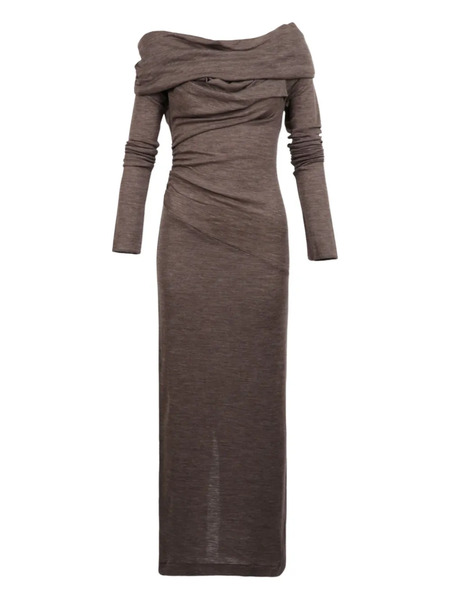  Entire Studios Off-shoulder Draped Wool Maxi Dress - Brown 
