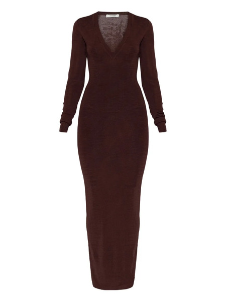  Entire Studios V-neck Long-sleeve Midi Dress - Brown 