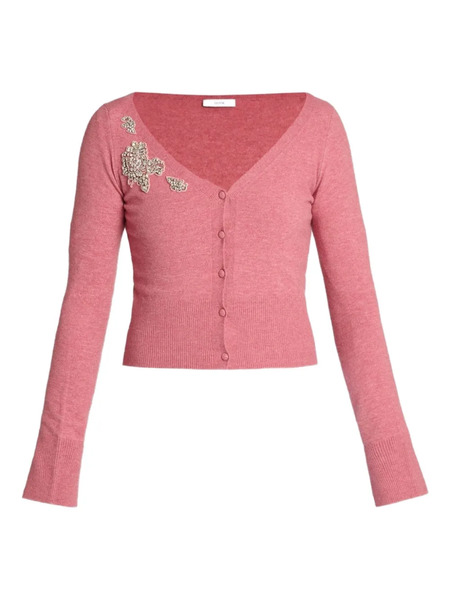 Erdem Embellished V-neck Cardigan - Pink 