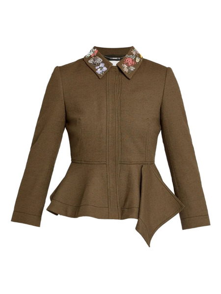  Erdem Embroidered-collar Peplum Fitted Jacket - Green 