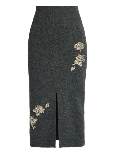  Erdem Floral-embellished Midi Skirt - Grey 