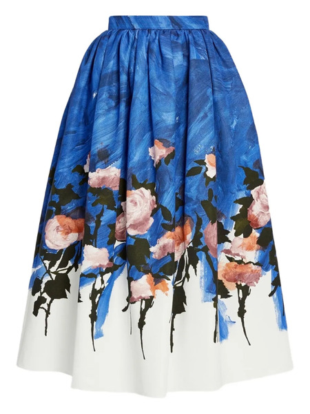  Erdem Floral Gathered Midi Skirt - Blue 