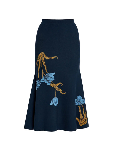  Erdem Floral-jacquard Knitted Midi Skirt - Blue 