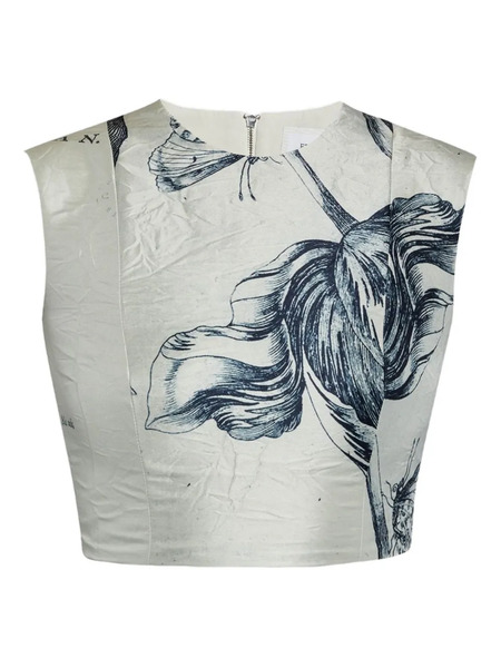  Erdem Floral-print Sleeveless Satin Top - Grey 