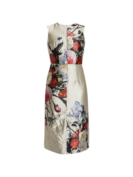  Erdem Floral Satin Cocktail Dress - Neutrals 
