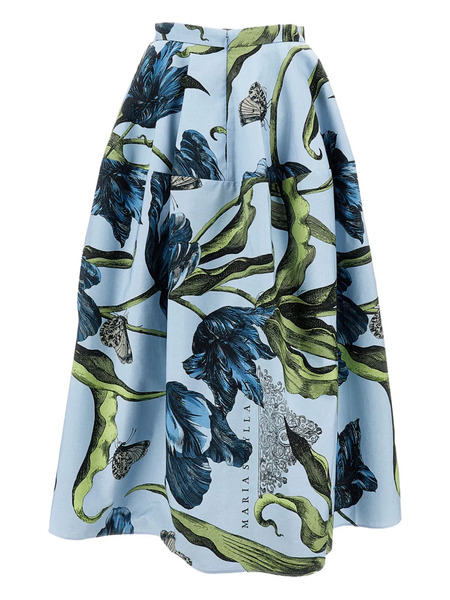  Erdem Tulip-print Midi Skirt - Blue 
