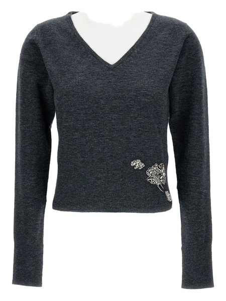  Erdem V-neck Embellished Sweater - Grey 