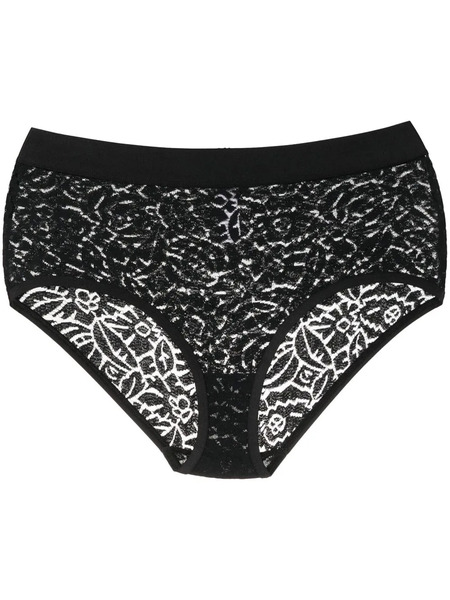  Eres Floral-embroidery Mesh Thong - Black 