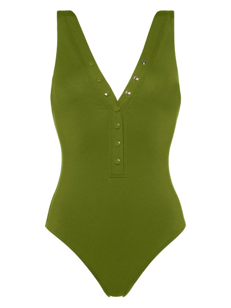  Eres Icône V-neck Press-stud Swimsuit - Green 