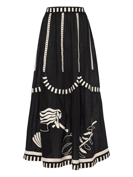  Eres Starfish Illustrated Tiered Maxi Skirt - Black 