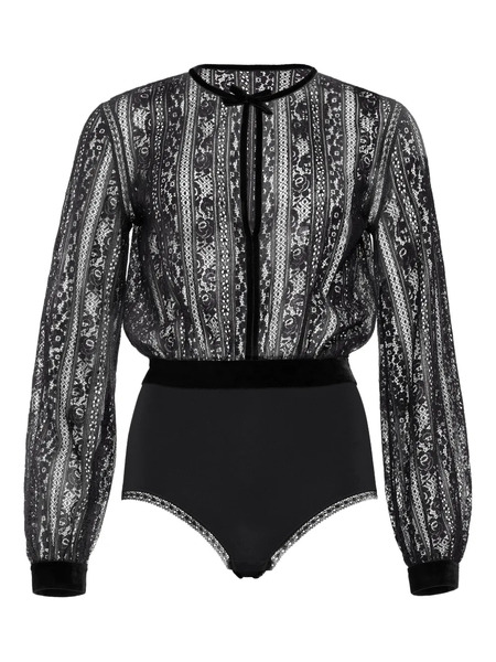  Eres Voltige Lace-panel Velvet Bodysuit - Black 