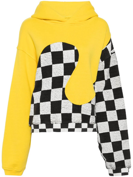  Erl Check-pattern Panelled Cotton Hoodie - Yellow 