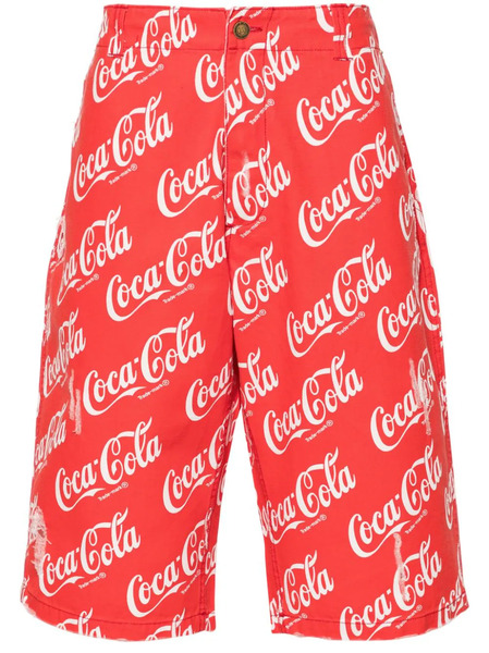  Erl Coca-cola Print Cotton Shorts - Red 