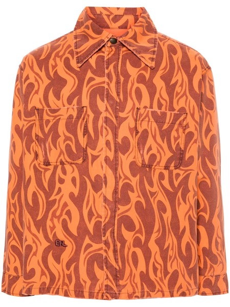  Erl Flame-print Canvas Shirt Jacket - Orange 