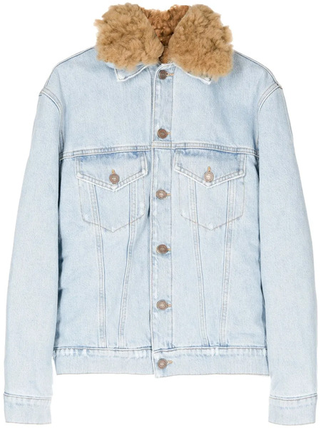  Erl Fur-collared Denim Jacket - Blue 