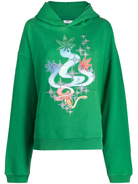  Erl Leaf-print Cotton Hoodie - Green 