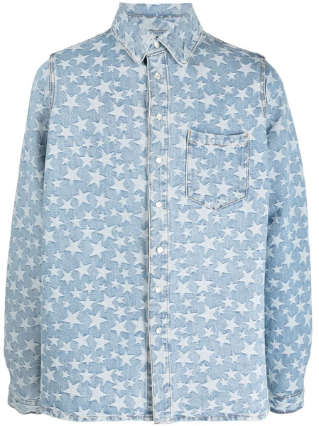  Erl Star-pattern Cotton Denim Shirt - Blue 