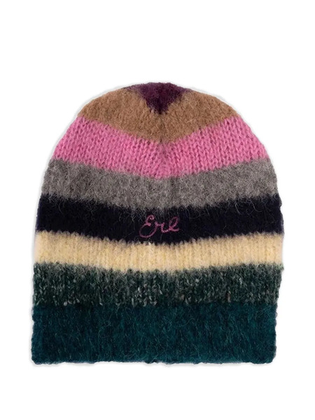  Erl Striped Embroidered Hat - Black 