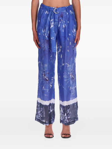  Ermanno Firenze Flora-printedl Belt Trousers - Blue 