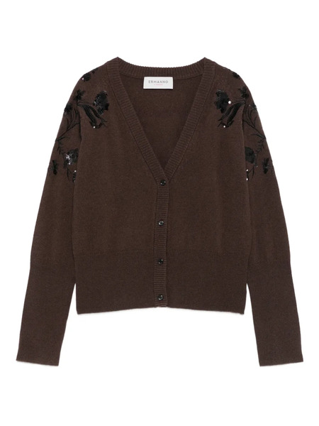  Ermanno Firenze Floral-embroidered Wool Cardigan - Brown 