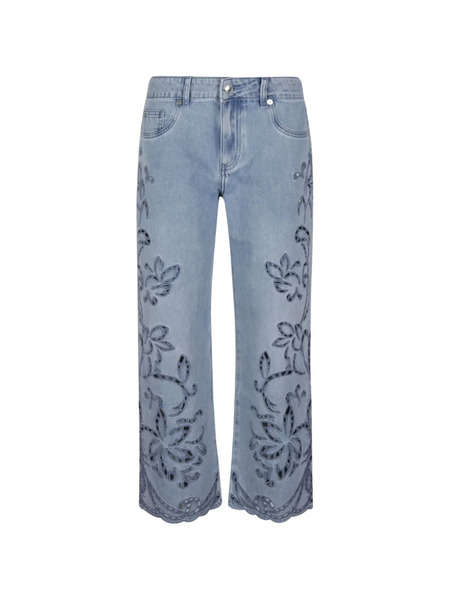  Ermanno Firenze Floral Embroidery Trousers - Blue 