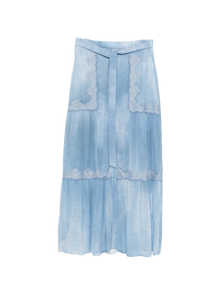  Ermanno Firenze Lace Belted Maxi Skirt - Blue 