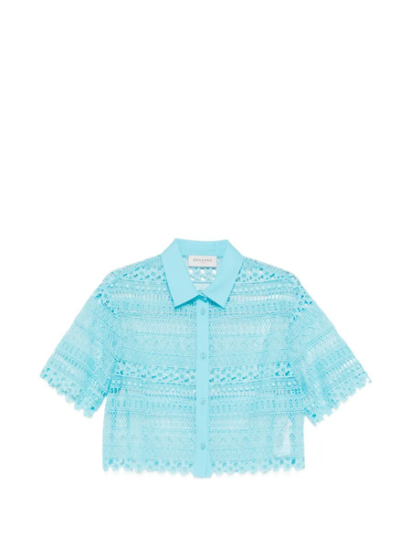  Ermanno Firenze Lace Cropped Shirt - Blue 