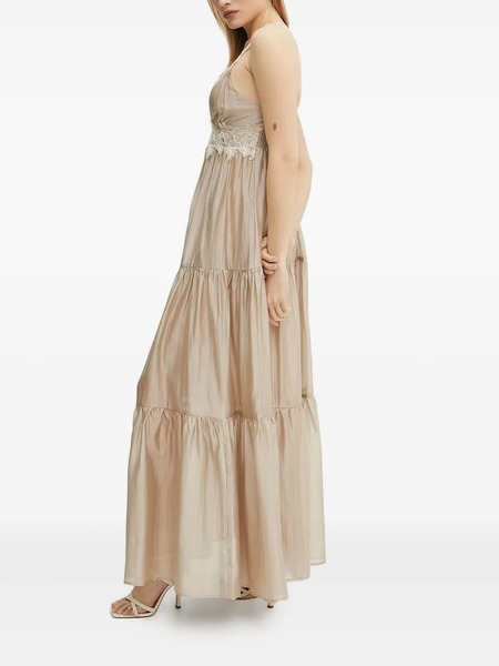  Ermanno Firenze Lace-trimmed Tiered Maxi Dress - Neutrals 