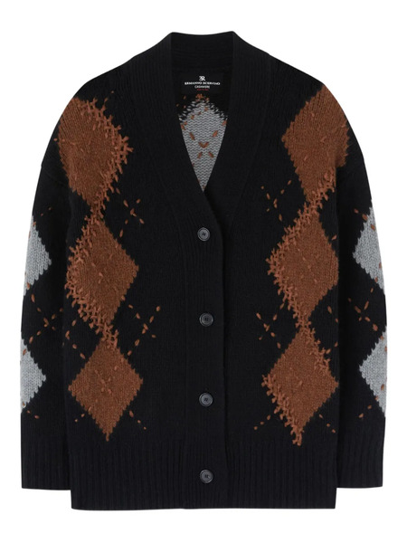  Ermanno Scervino Argyle-pattern Cashmere Cardigan - Black 
