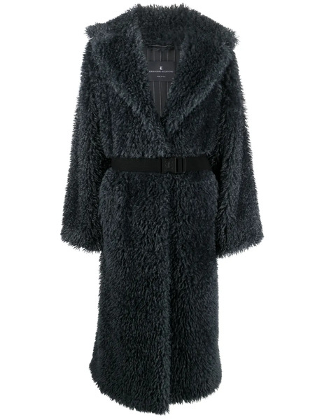  Ermanno Scervino Belted Shearling Wool Coat - Grey 