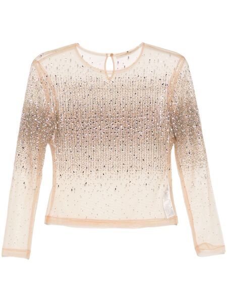  Ermanno Scervino Crystal-embellished Tulle Top - Neutrals 