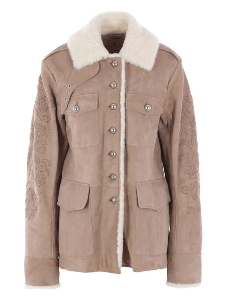  Ermanno Scervino Embroidered Sheepskin Jacket - Neutrals 
