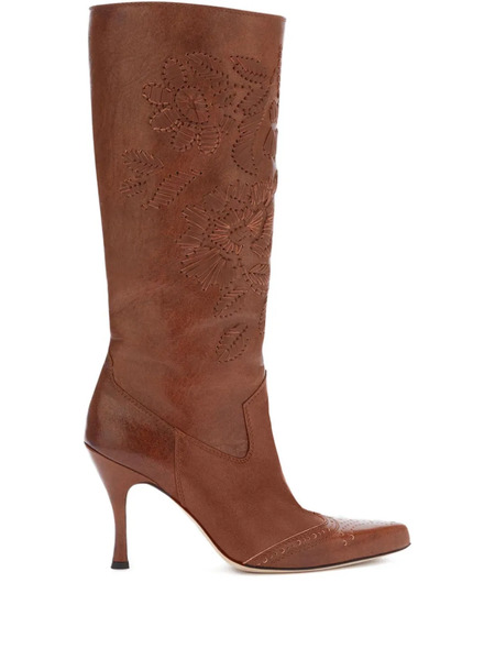  Ermanno Scervino Floral-embroidered Boots - Brown 
