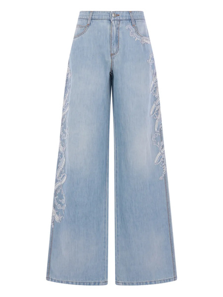  Ermanno Scervino Floral-embroidered Buttoned Jeans - Blue 