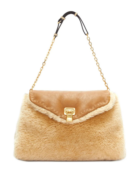  Ermanno Scervino Joy Shearling Chain Shoulder Bag - Neutrals 