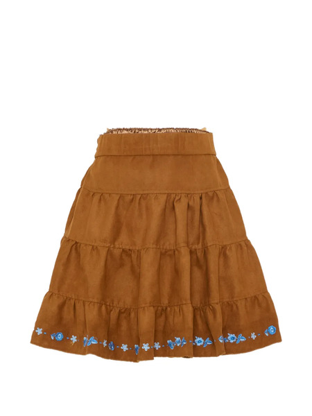  Ermanno Scervino Junior Embroidered Tiered Skirt - Brown 