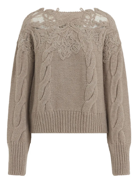  Ermanno Scervino Lace-insert Cable-knit Sweater - Brown 