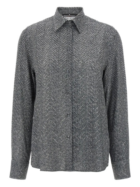  Ermanno Scervino Rhinestone-embellishment Herringbone Shirt - Grey 