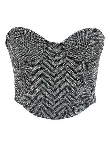  Ermanno Scervino Rhinestone Herringbone Bustier Top - Grey 