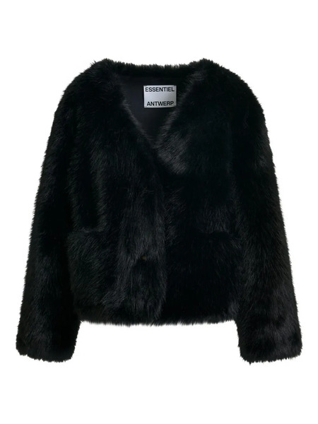 Essentiel Antwerp Faux-fur Button Jacket - Black 