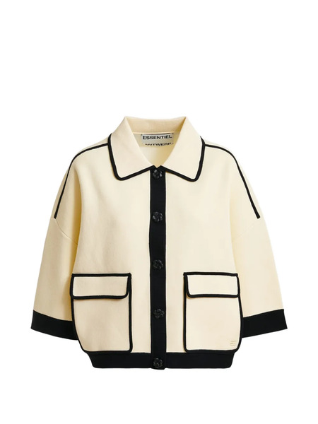  Essentiel Antwerp Flower-buttons Contrast-trim Cardigan - Neutrals 