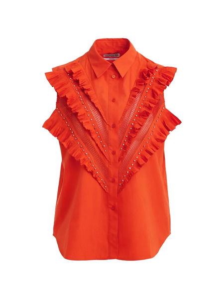  Essentiel Antwerp Ruffled Eyelet Shirt - Orange 