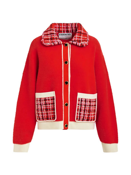  Essentiel Antwerp Tweed-collar Patch-pocket Cardigan - Red 