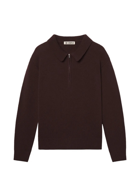  Eterne Blaise Zip Collared Sweater - Brown 