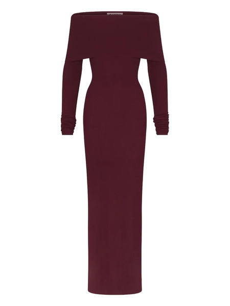  Eterne Long-sleeve Off-shoulder Maxi Dress - Red 