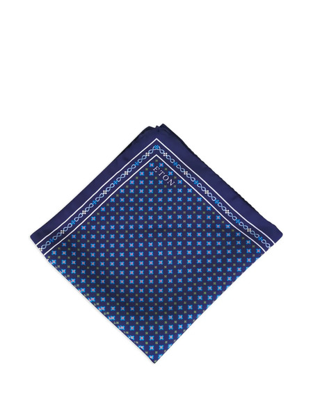  Eton Patterned Border Pocket Square - Blue 