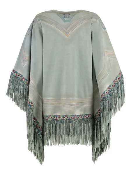  Etro Beaded-fringe Poncho - Green 