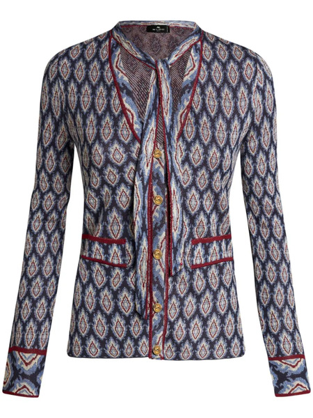  Etro Bow-detail Jacquard Cardigan - Blue 