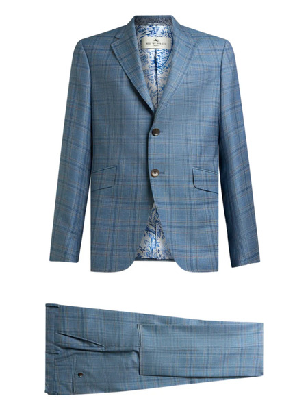  Etro Checked Single-breasted Wool Suit - Blue 