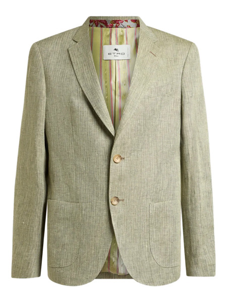  Etro Chevron-motif Single-breasted Linen Jacket - Green 